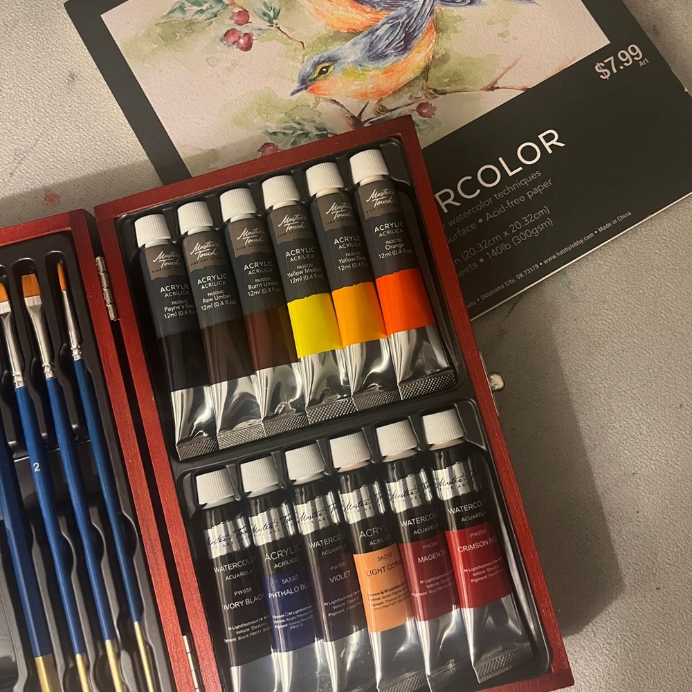 Acrylic & Watercolor Paint Set with Brushes - Multicolor